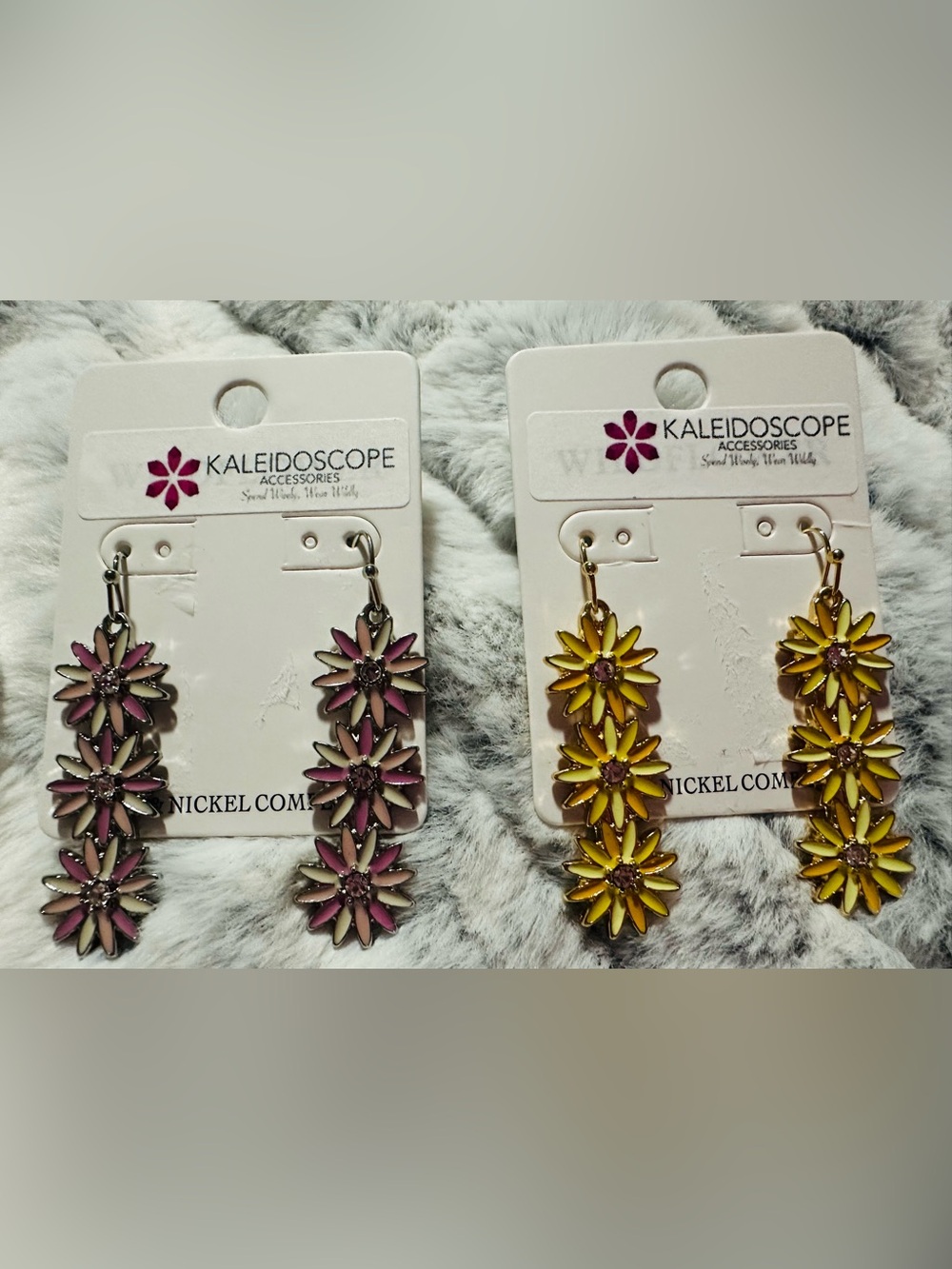 Kaleidoscope Floral Drop Earrings — Pink & Yellow